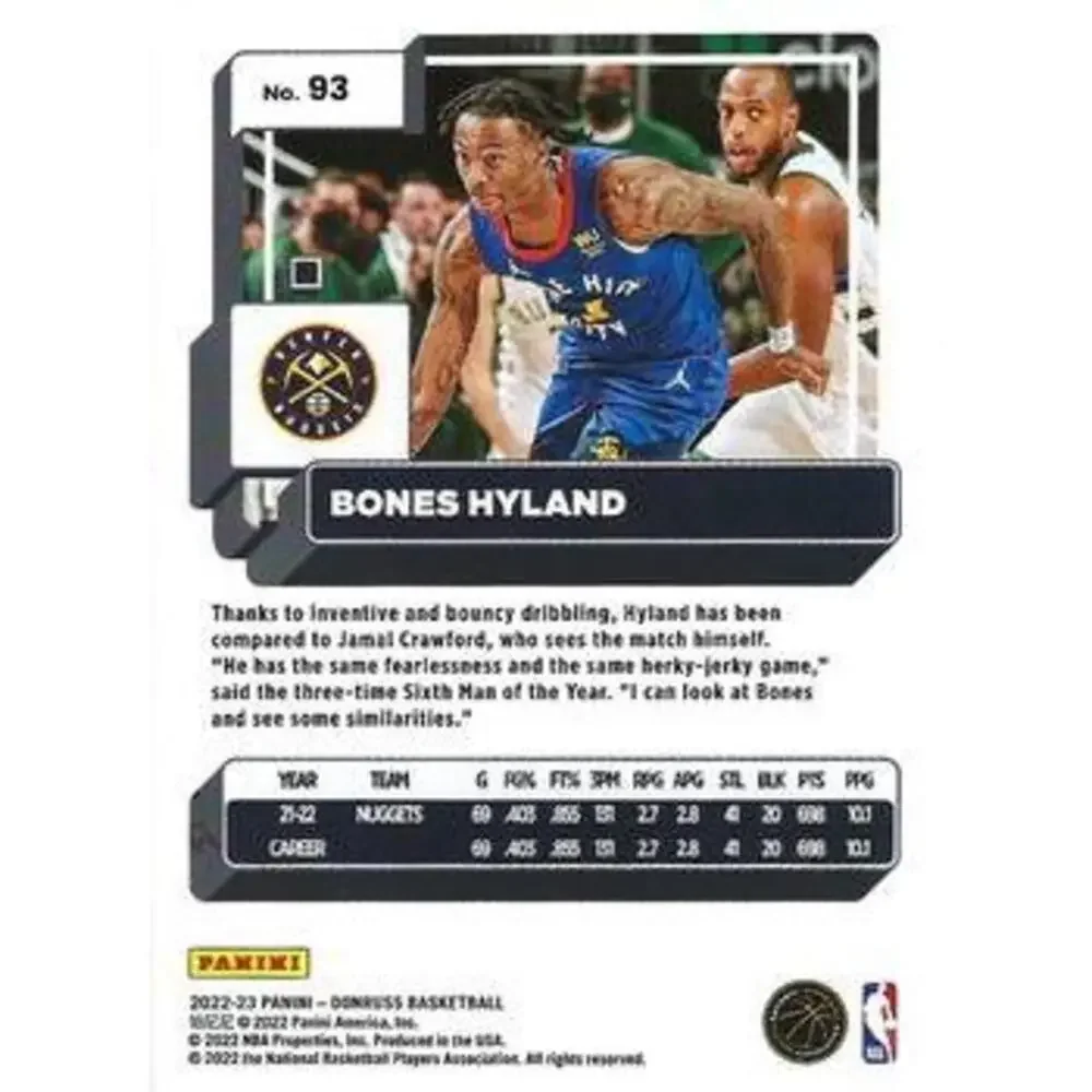 2022-23 Panini Donruss Bones Hyland #93 Denver Nuggets